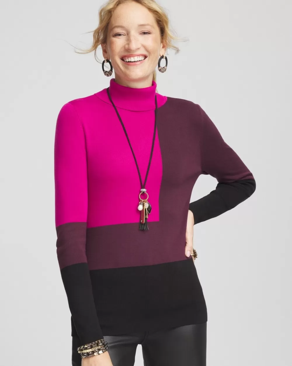 Hot Ecovero™ Colorblock Turtleneck Pullover Sweater Sweaters