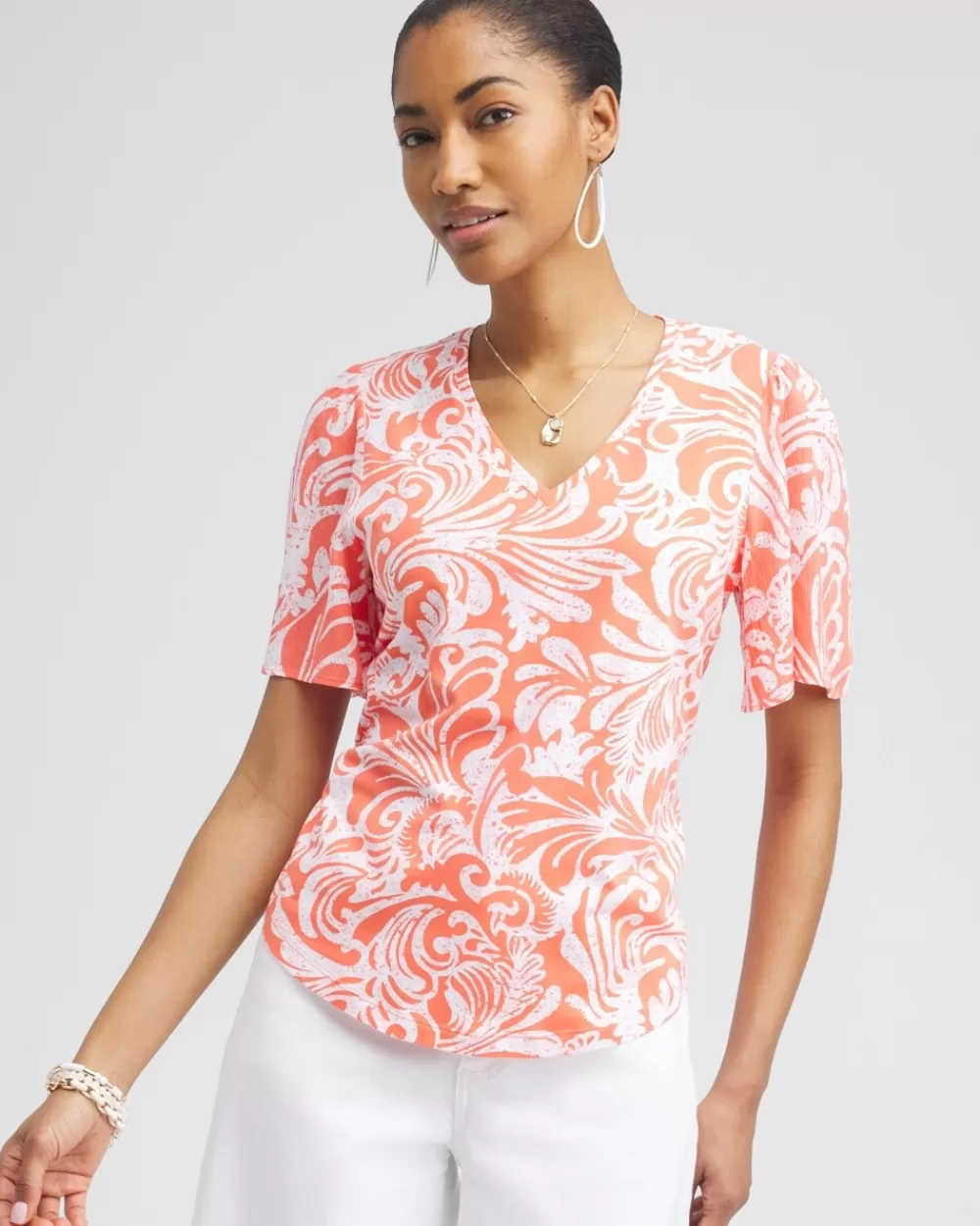 Cheap Paisley Gauze Flutter Sleeve Top Tops