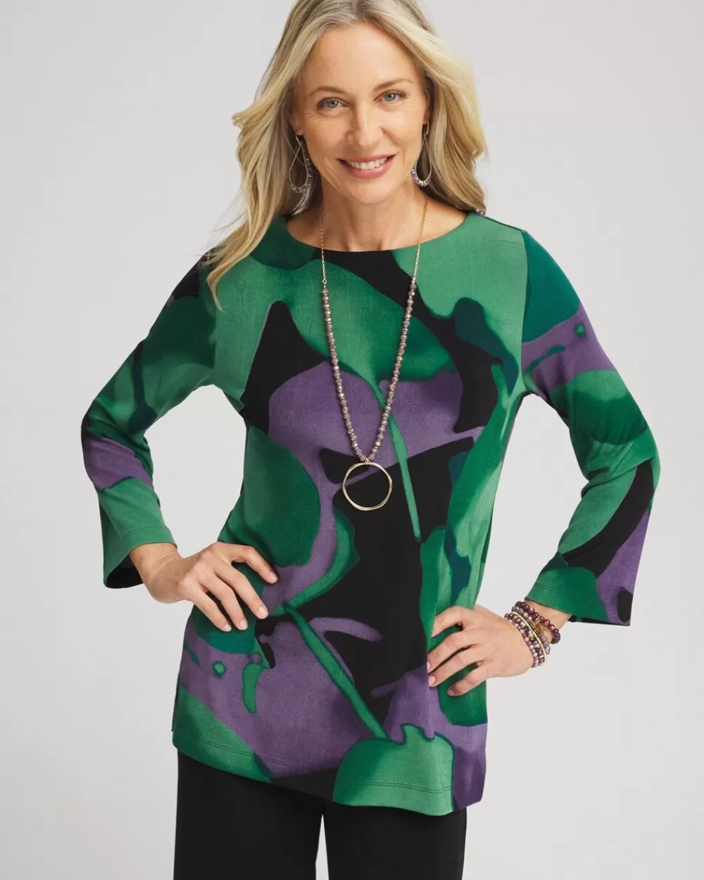 Online Travelers™ Watercolor Bell Sleeve Tunic Tops